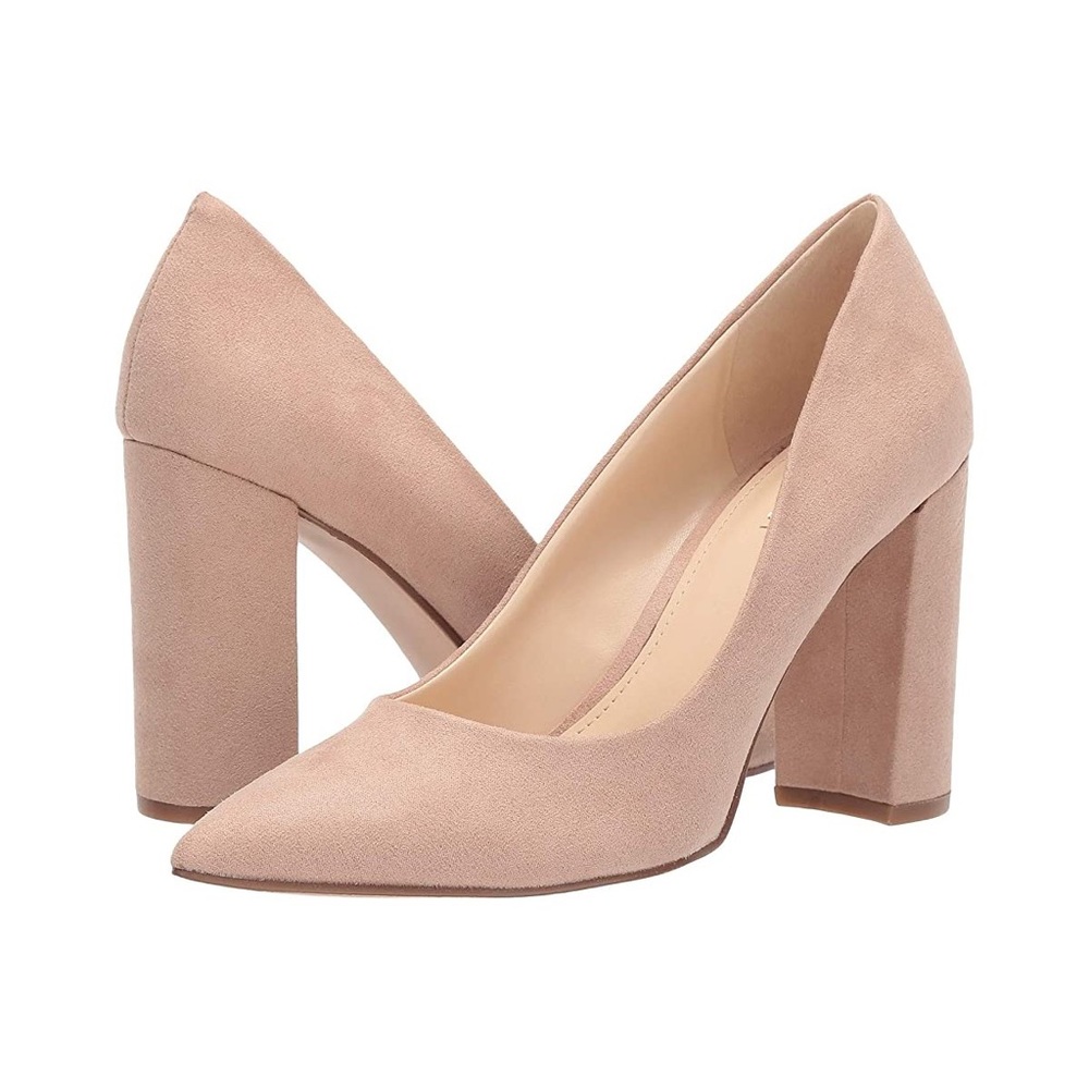 Nine West Suede Aliza 2 Nude Block Heel Pump Sz 10